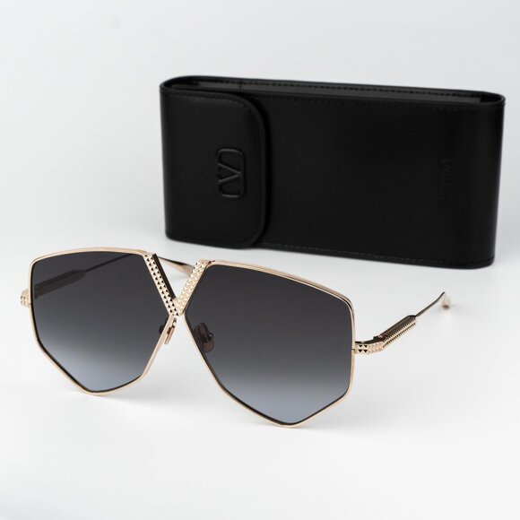 Valentino Men Sunglasses Titanium Gold Grey Oversized Aviator V - HEXAGON - Picture 2 of 16